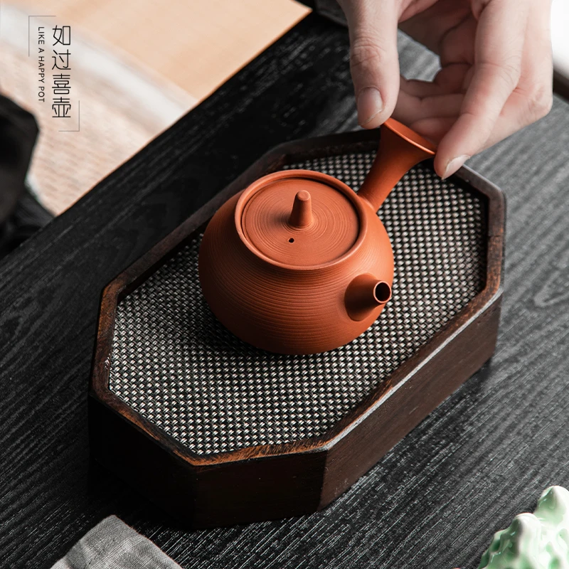 《矮侧把急须壶》潮州手拉壶 150cc 小紫砂壶手工朱泥壶 紫砂泡茶壶