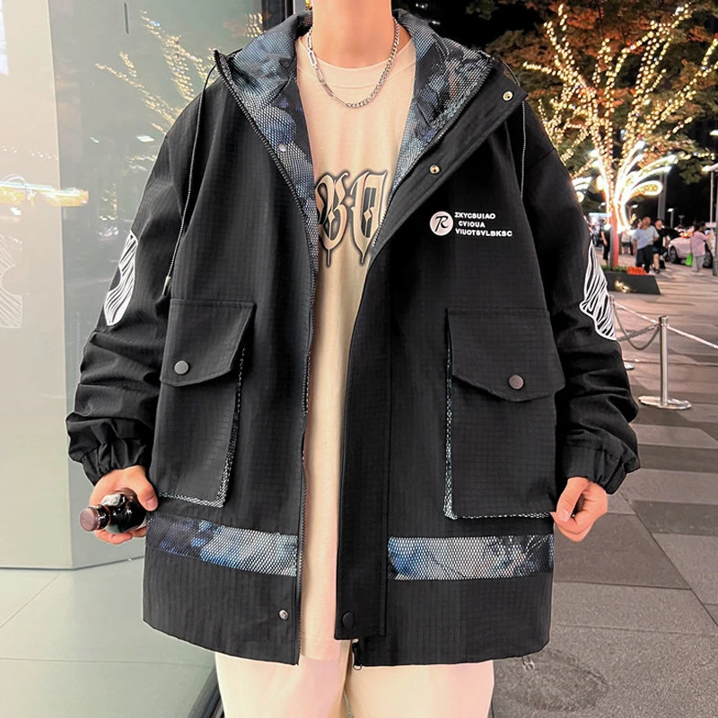 23302春季新款夹克男生时尚防水潮流拼接外套青少年宽适运动上衣