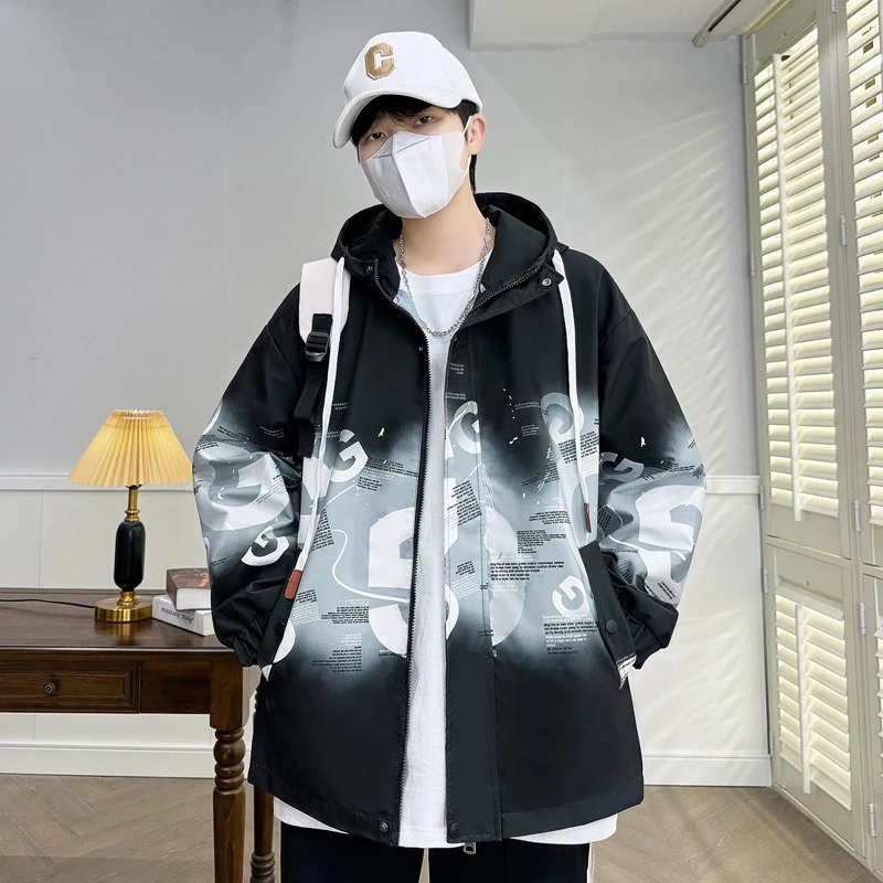 620新款夹克男生渐变时尚印花外套青少年宽松韩版舒适上衣