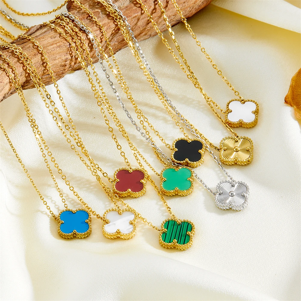 钛钢项链 四叶草项链钛钢不掉色双面经典幸运项链轻奢小众锁骨链