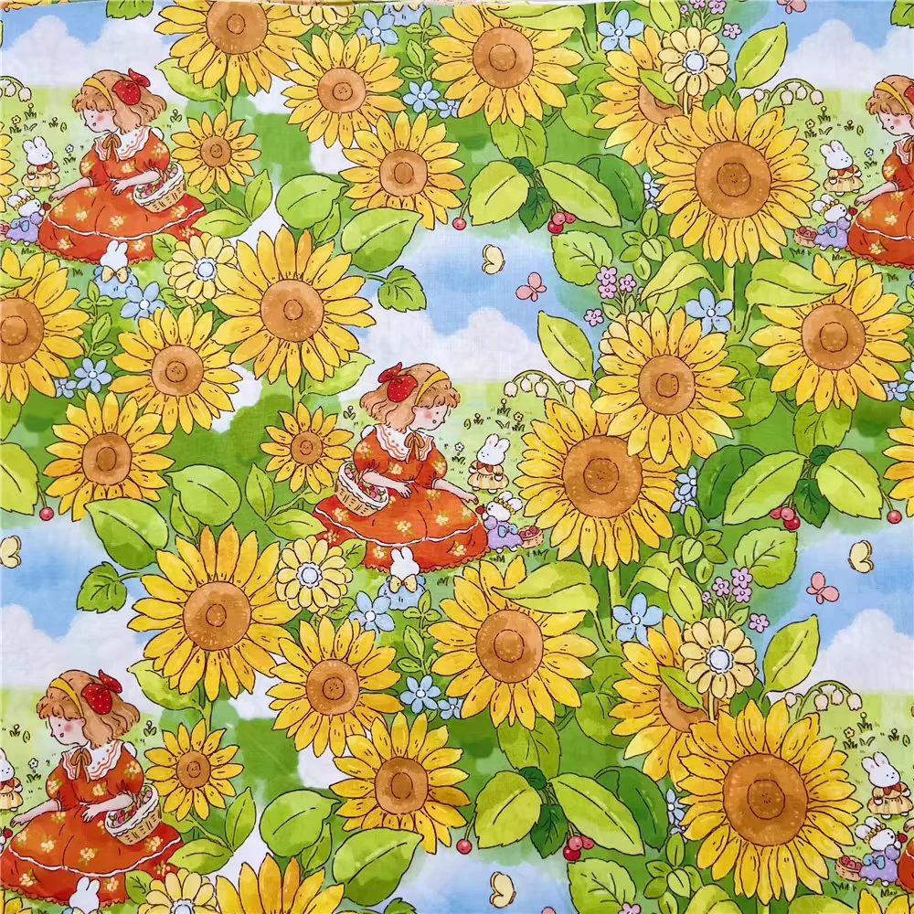 40支全棉细斜汤丸酱系列向日葵女孩夏季lo裙轻薄布料