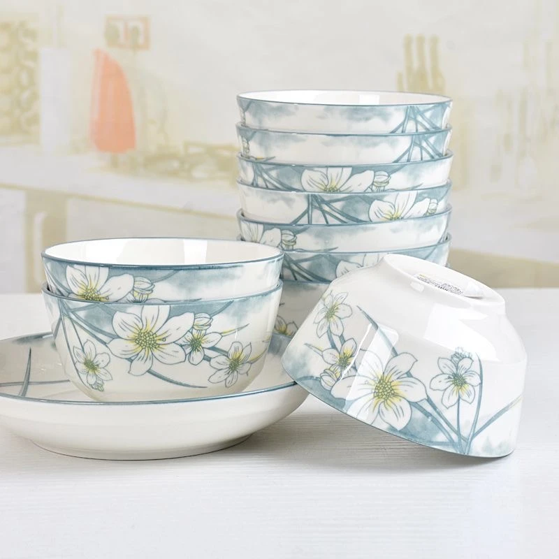 TZ水仙花4.5英寸10个装米饭碗家用陶瓷餐具釉下加厚中式简约创意