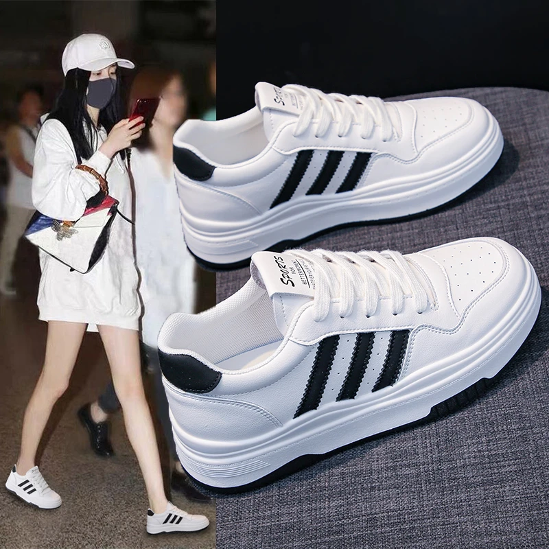 真皮小白鞋板鞋女ins潮百搭2023新款配校服的鞋网面夏学生透气鞋