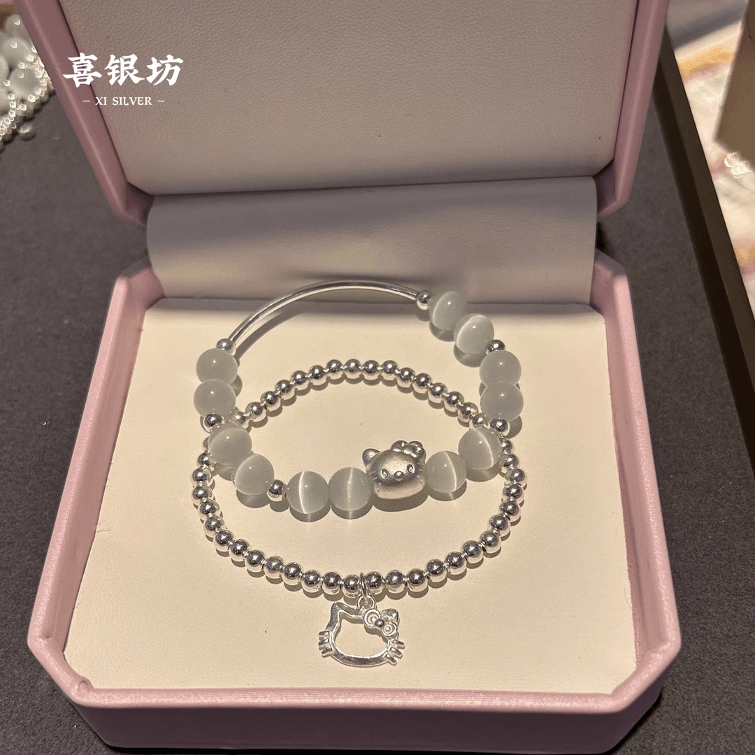 足银手链 足银999Hellokitty纯银手链凯蒂猫闺蜜礼物送女友银饰