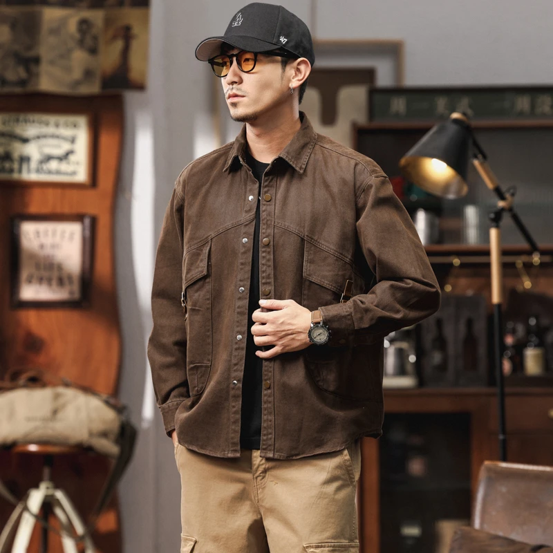美式新款工装外套休闲男装设计感宽松夹克翻领