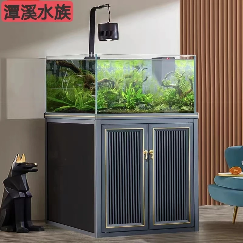 潭溪水草缸水族箱底滤家用大鱼缸落地超白玻璃兰寿方缸溪流生态缸