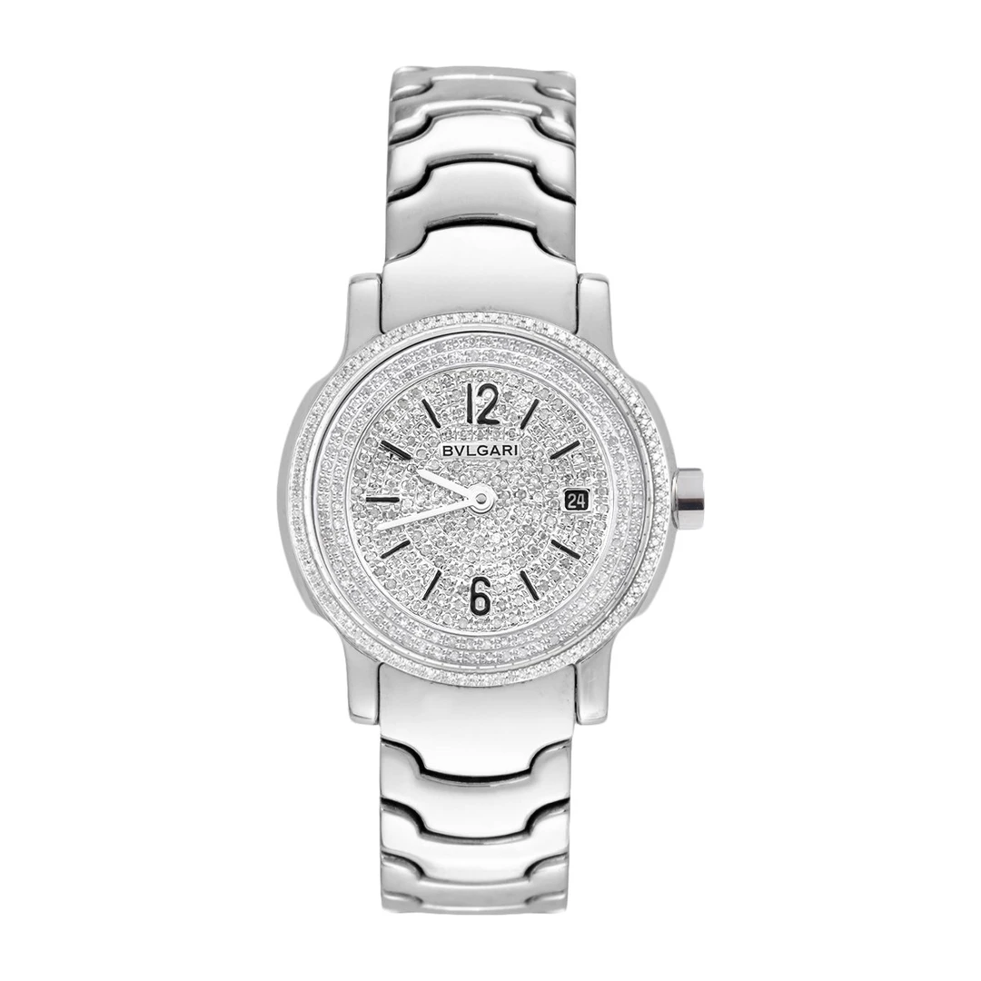 99新 BVLGARI/宝格丽 29mm精钢石英后钻满天星腕表/WHT022078