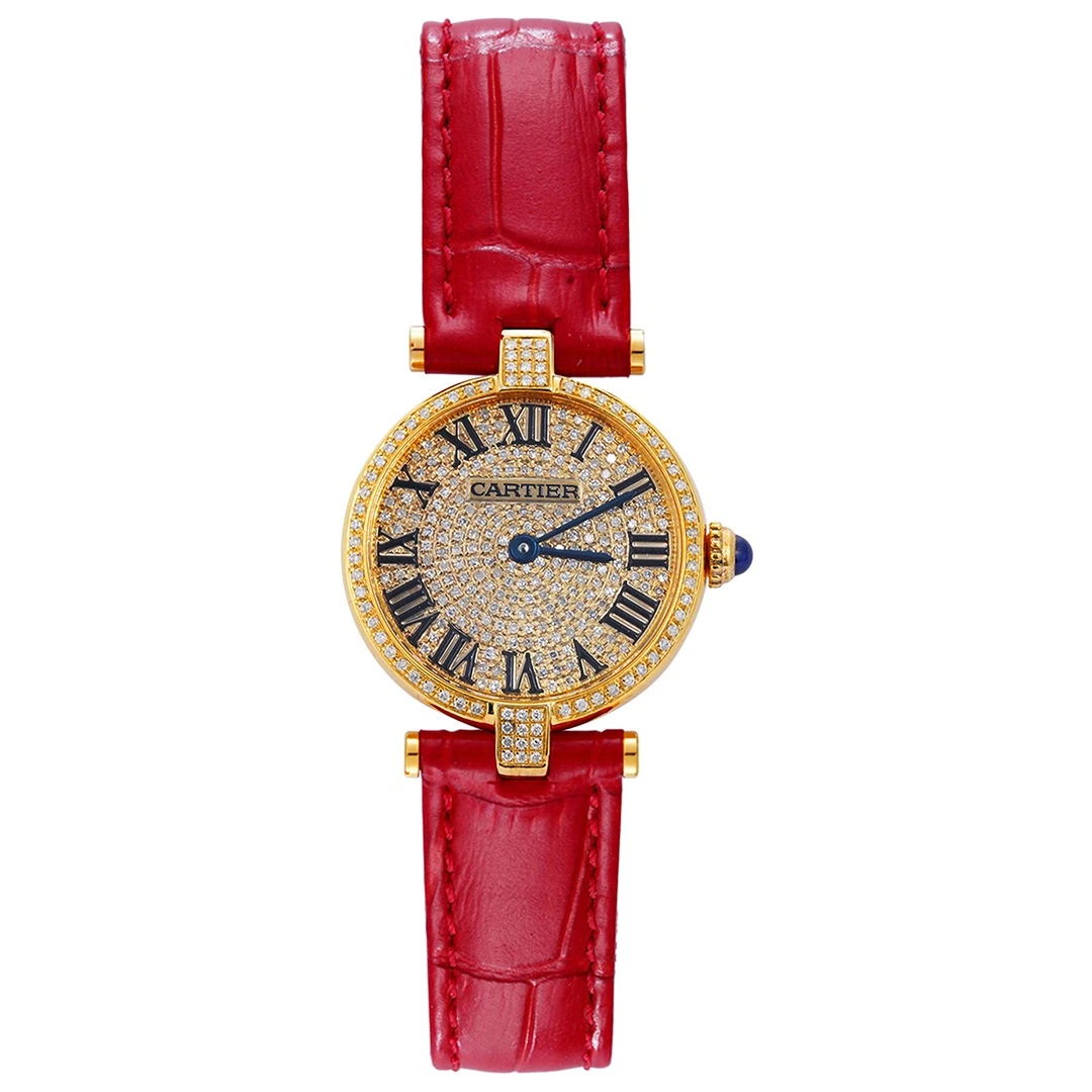 95新 Cartier/卡地亚 大饼24mm金包银石英腕表/后镶钻/WHT016340