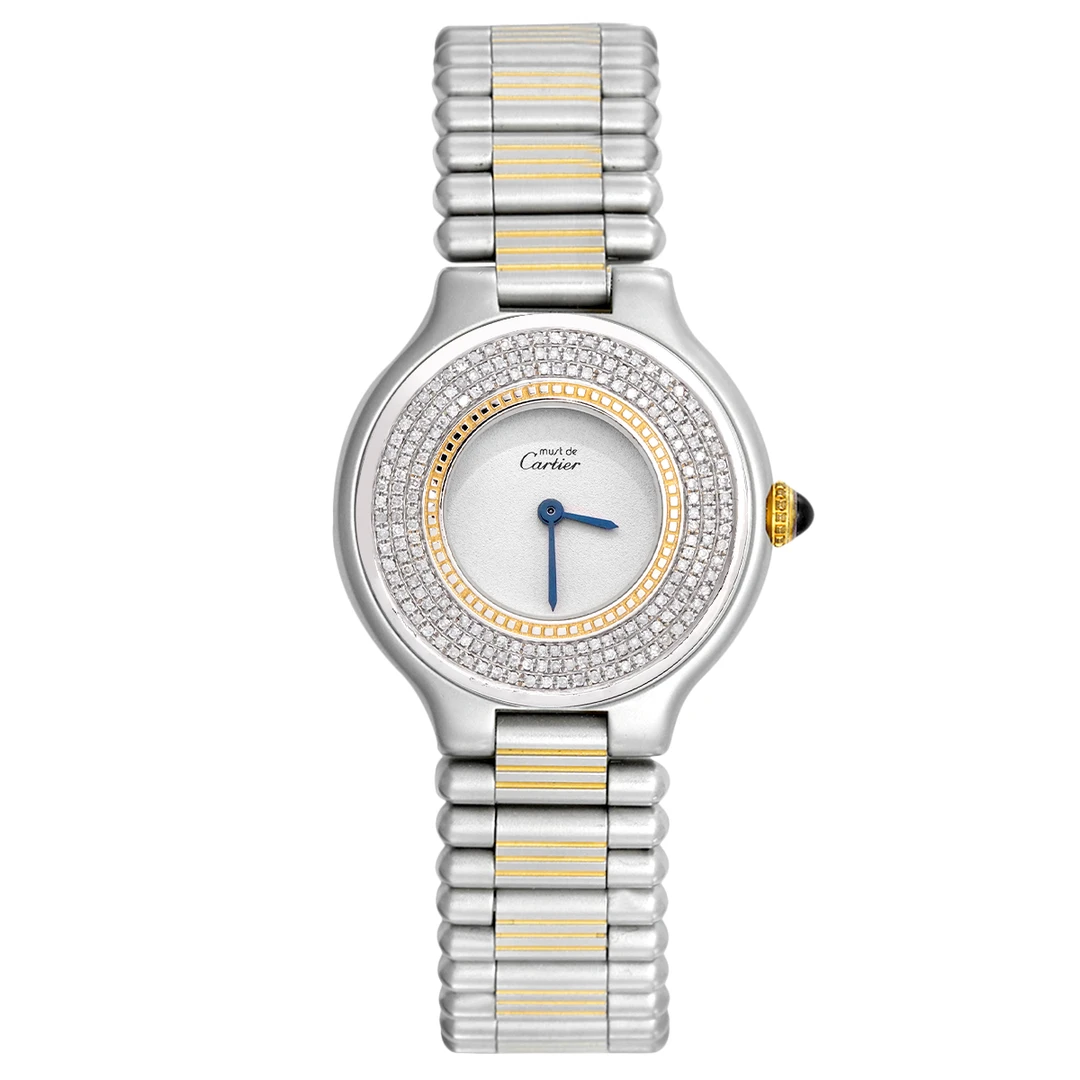 95新 Cartier/卡地亚 21世纪31mm银白间金石英表/后钻/WHP027306