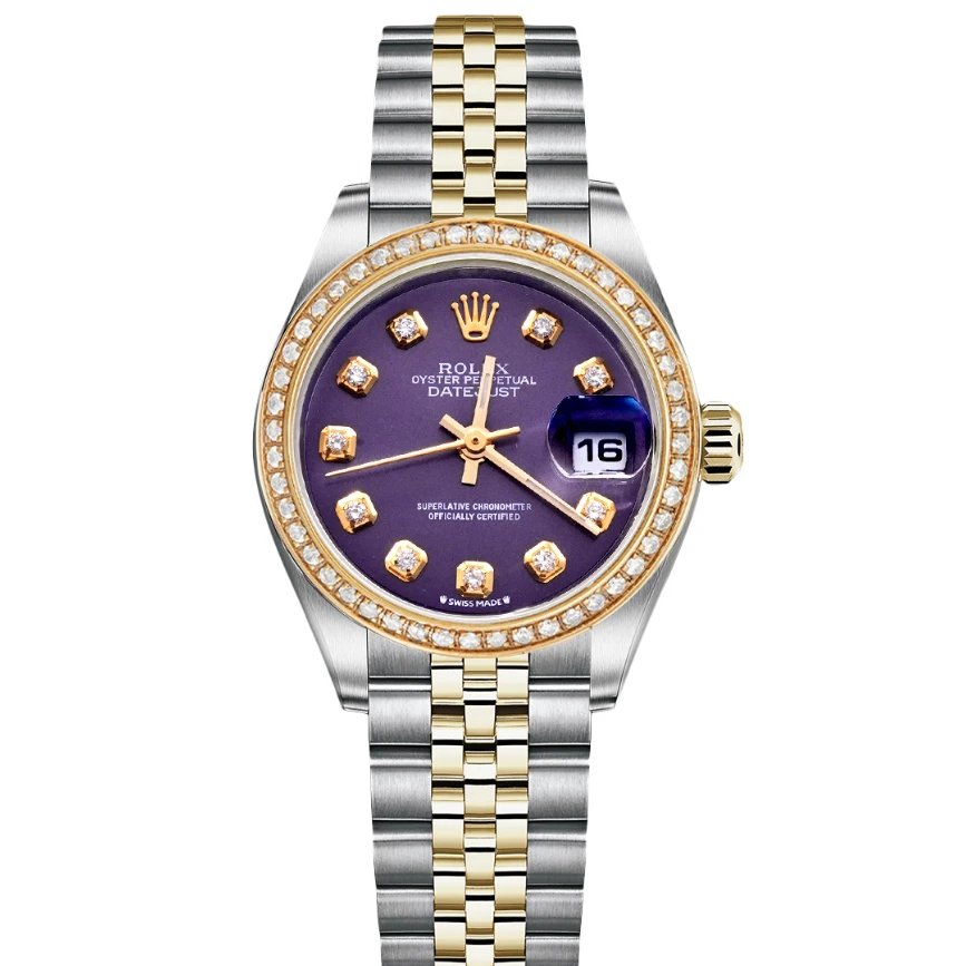 99新 Rolex/劳力士 69173机械26MM紫盘间金后钻女表/WHP023170