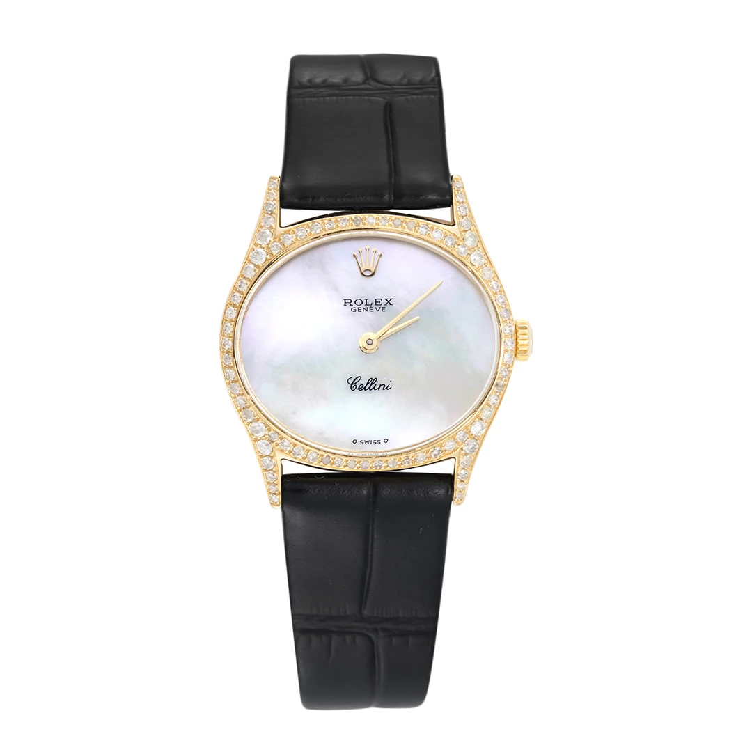 99新 Rolex/劳力士 切利尼18k黄金腕表白贝母盘圈钻/WHP020596