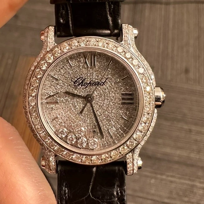 99新 Chopard/萧邦 278509精钢30mm石英腕表后钻满天星/WHT019658