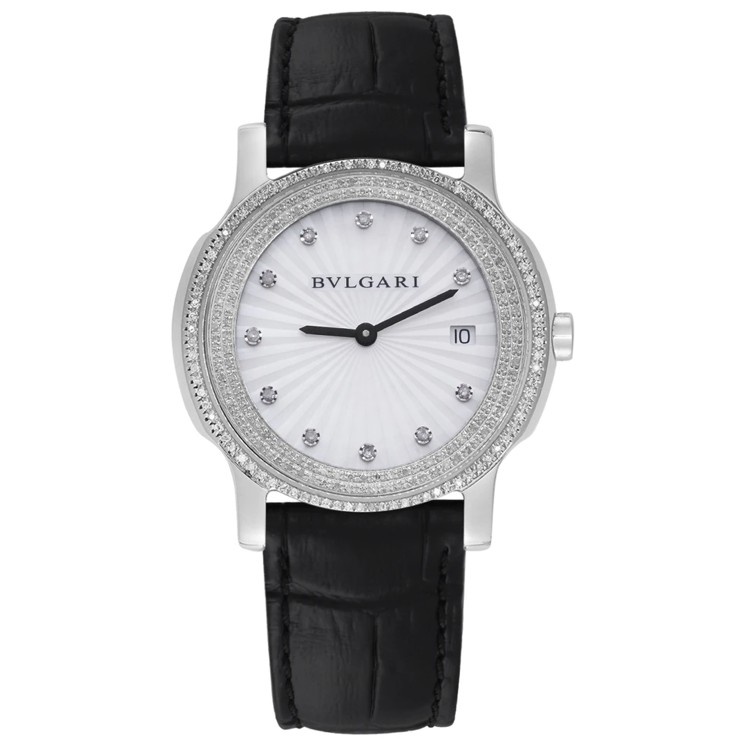 99新 BVLGARI/宝格丽 SOLO TEMPO系列白贝母盘腕表后钻/WHT024195