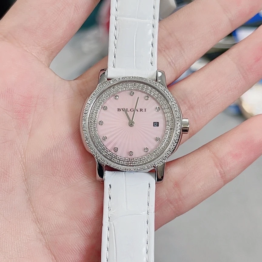 99新 BVLGARI/宝格丽 SOLO TEMPO系列29白针粉盘后钻表/WHT023580
