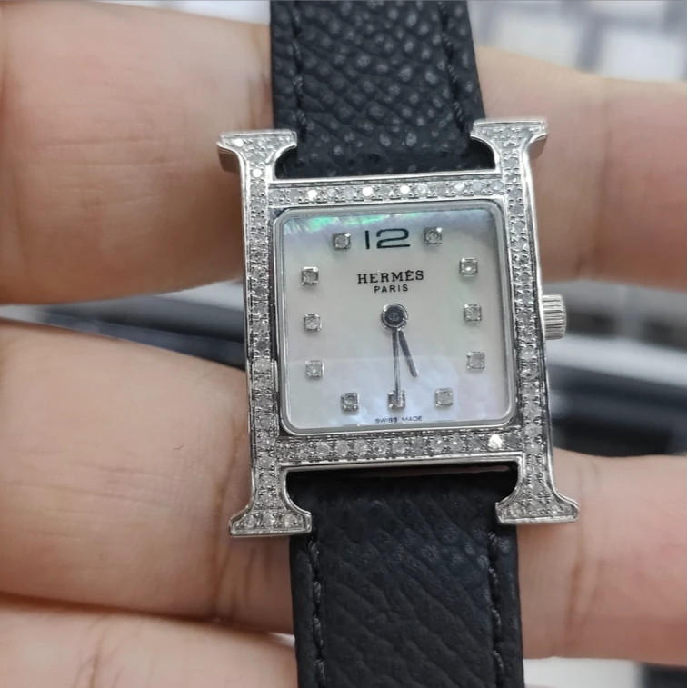 99新 Hermes/爱马仕 白贝母盘 精钢后钻 女表/WHT023969