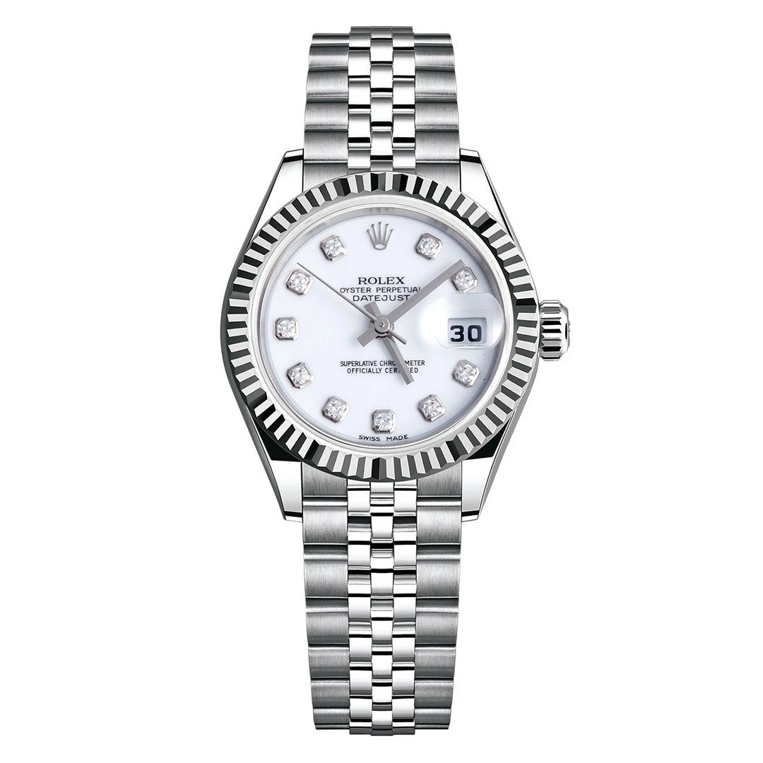 99新 Rolex/劳力士 女装日志型系列179174白盘镶钻腕表/WHP021396