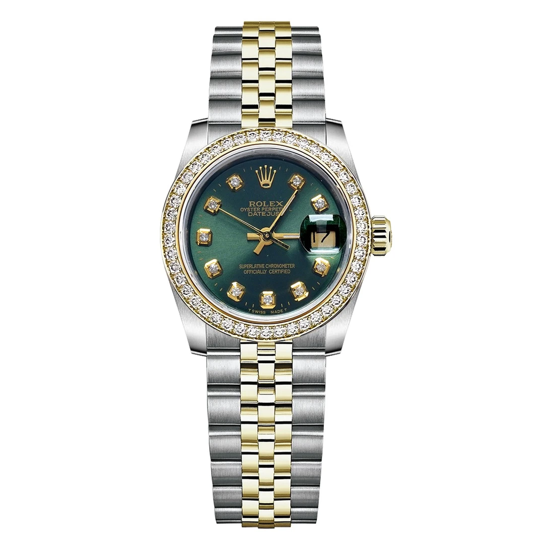 99新 Rolex/劳力士 女装日志型系列69173橄榄绿后钻表/WHP032794