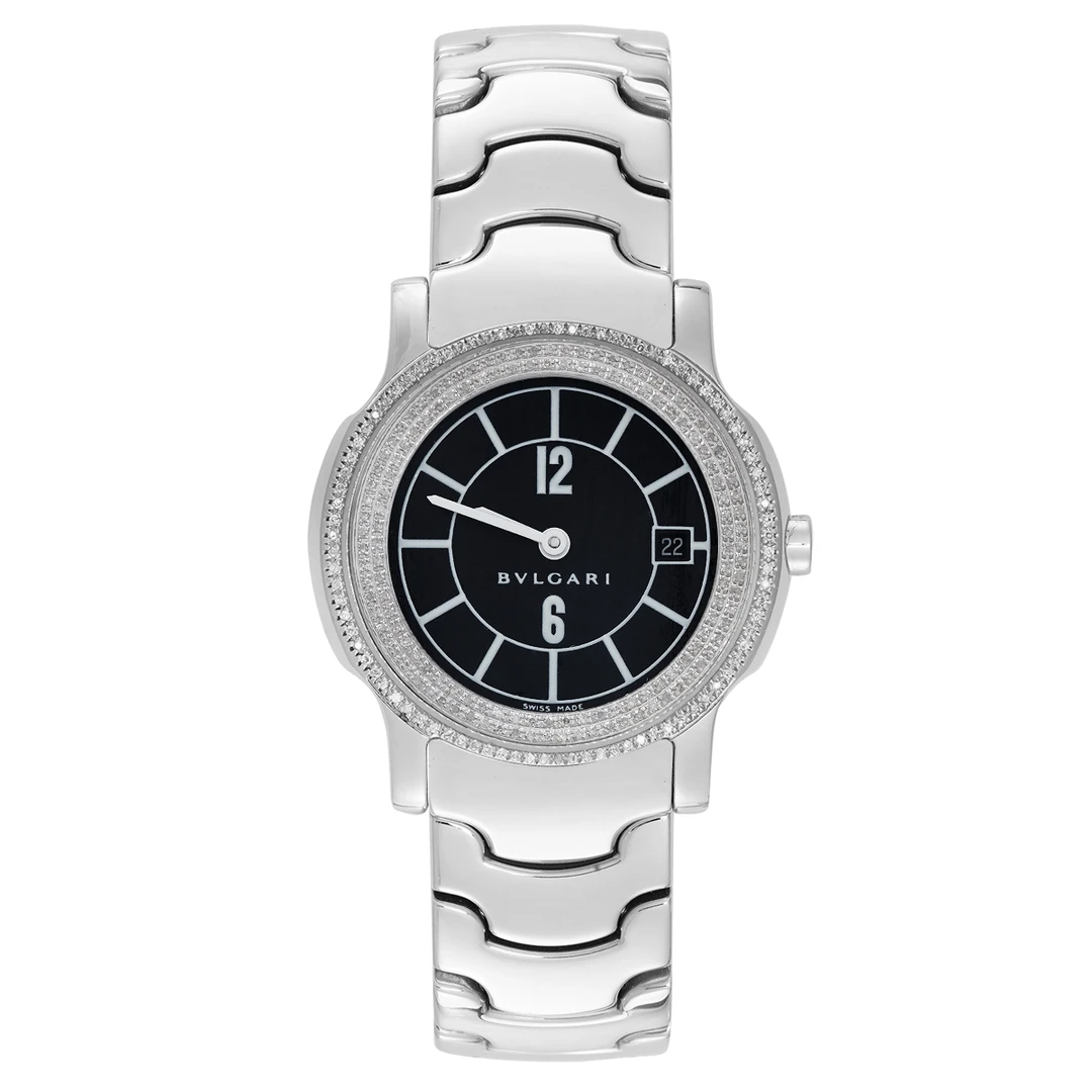 99新 BVLGARI/宝格丽 SoloTempo系列29银针黑盘后钻表/WHP016982