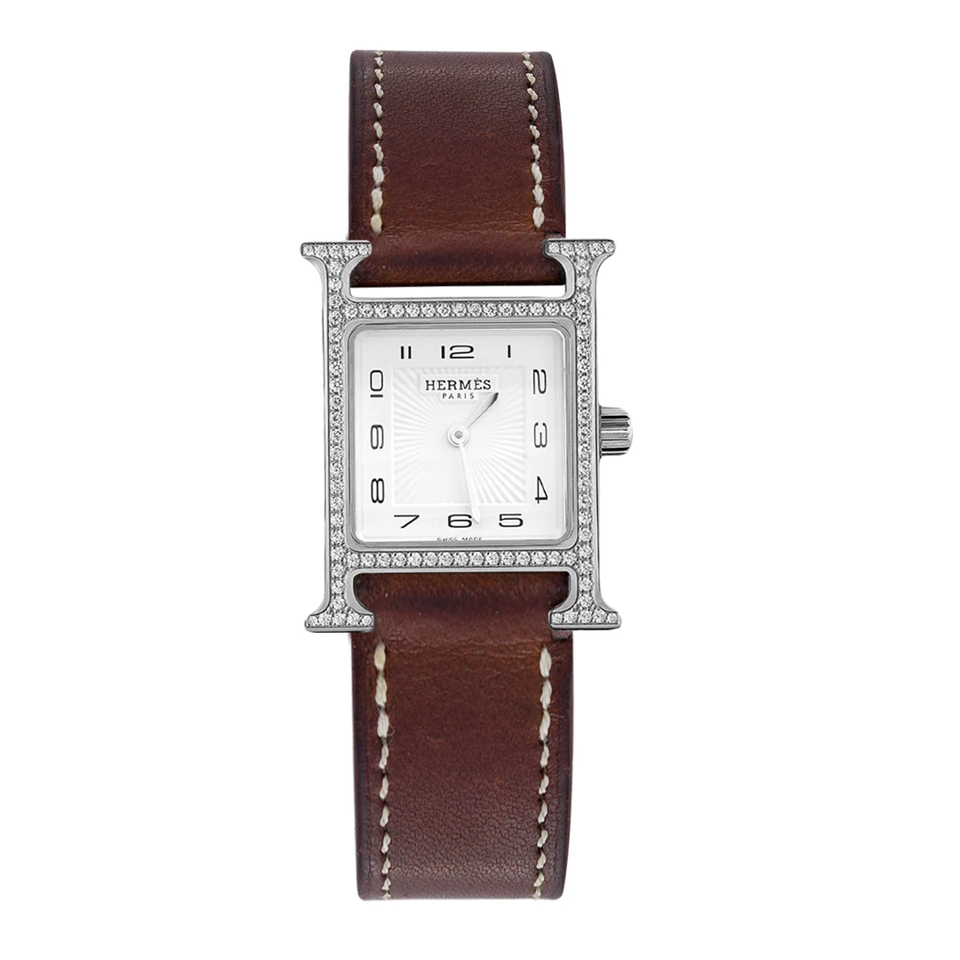 95新 Hermes/爱马仕 HEURE H系列21白盘精钢腕表/后钻/WHT022254