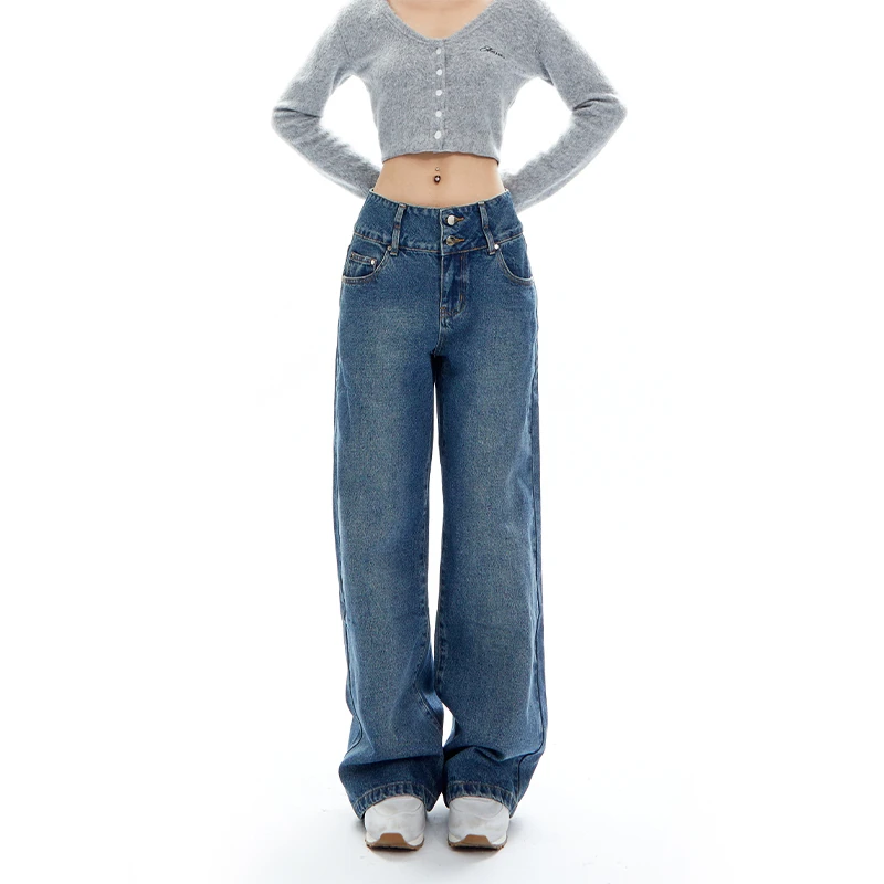 【姐姐专属】APEA复古百搭显瘦双腰头设计阔腿做旧洗水牛仔裤