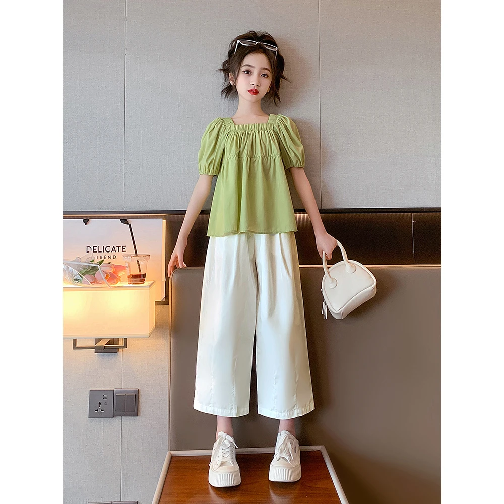 女童夏装短袖套装2024新款洋气女大童夏季薄款九分裤子短裤两件套