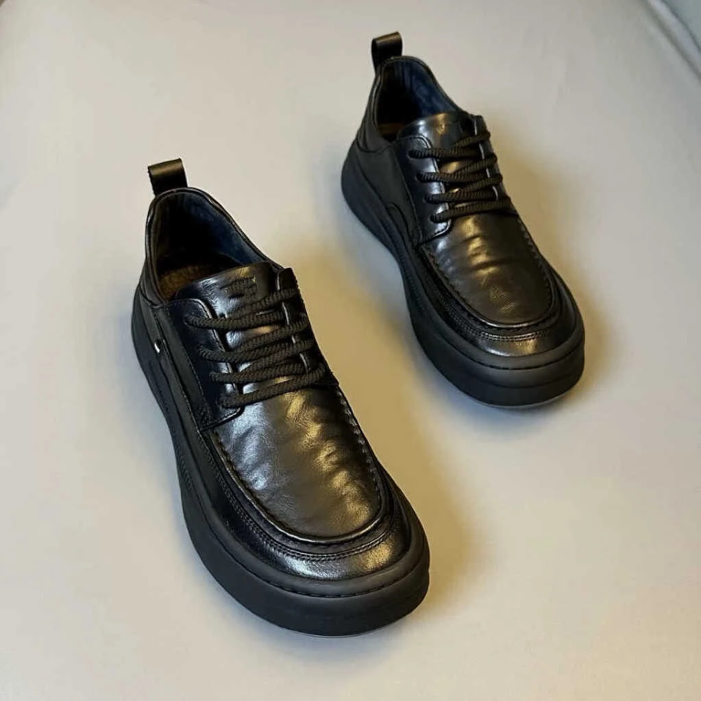 超纤皮新款有单有棉圆头时尚百搭软底皮鞋男鞋男秋冬商务休闲鞋子