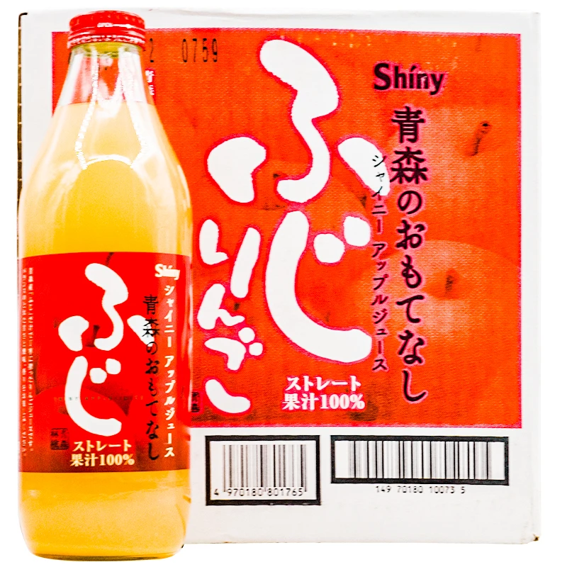 临期日本进口shiny富士青森苹果汁饮品鲜榨健康饮品1000ml6瓶整箱
