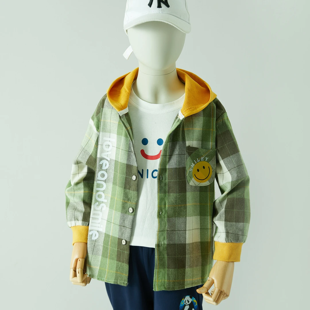 男童格子衬衫儿童衬衣长袖中大童拼接外出百搭春秋清禁K533313