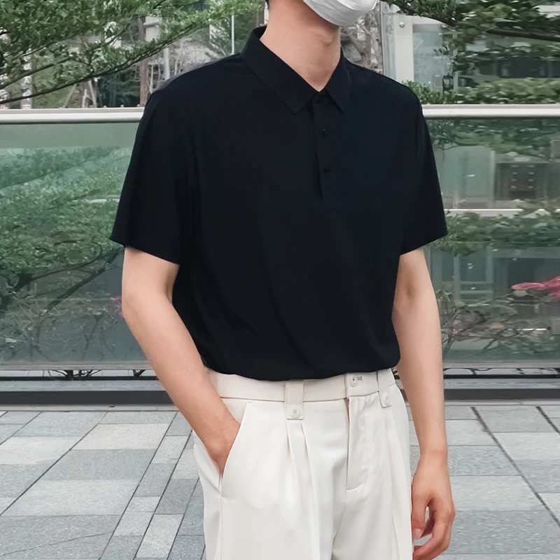 冰丝无痕Polo衫男短袖T恤2023夏季新款宽松潮流翻领时尚男士上衣