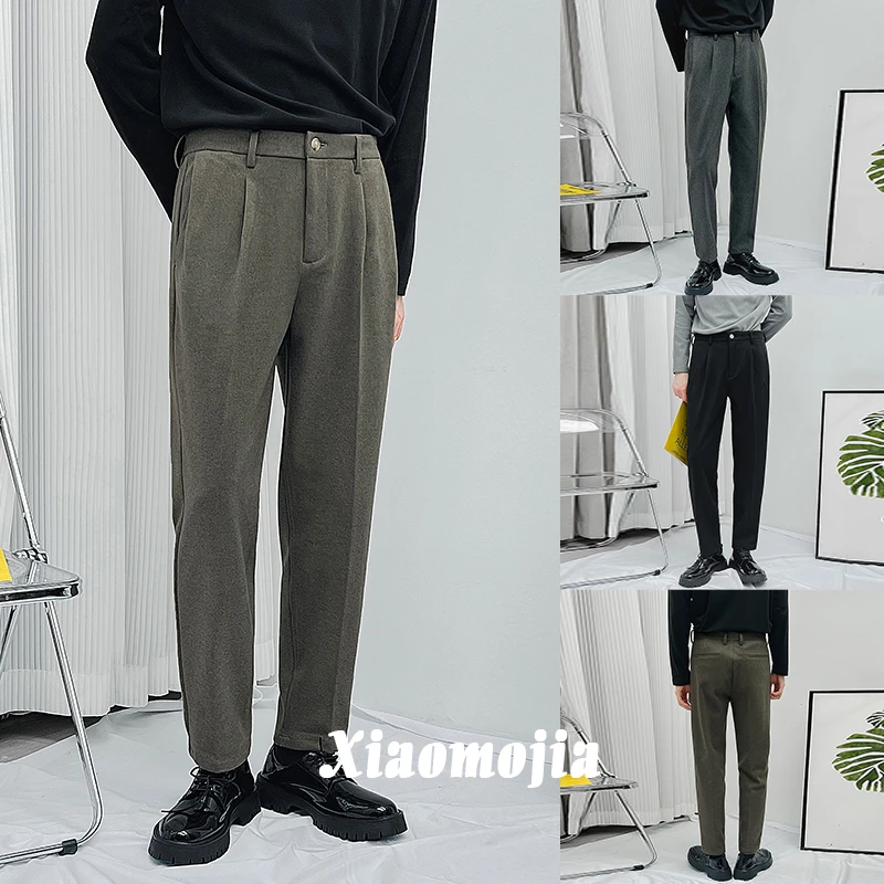 春秋新款垂感显腿长毛呢裤男裤子潮流宽松垂坠感呢子休闲西裤长裤