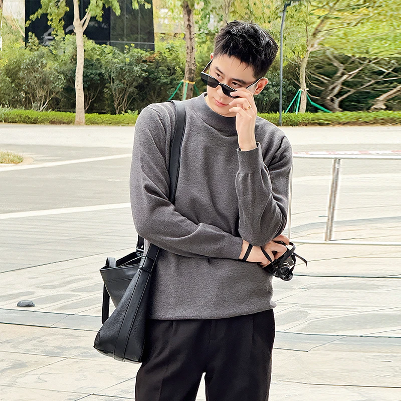 小默  莫代尔绵羊毛针织衫毛衣男半高领春秋一体绒内搭打底衫毛衫