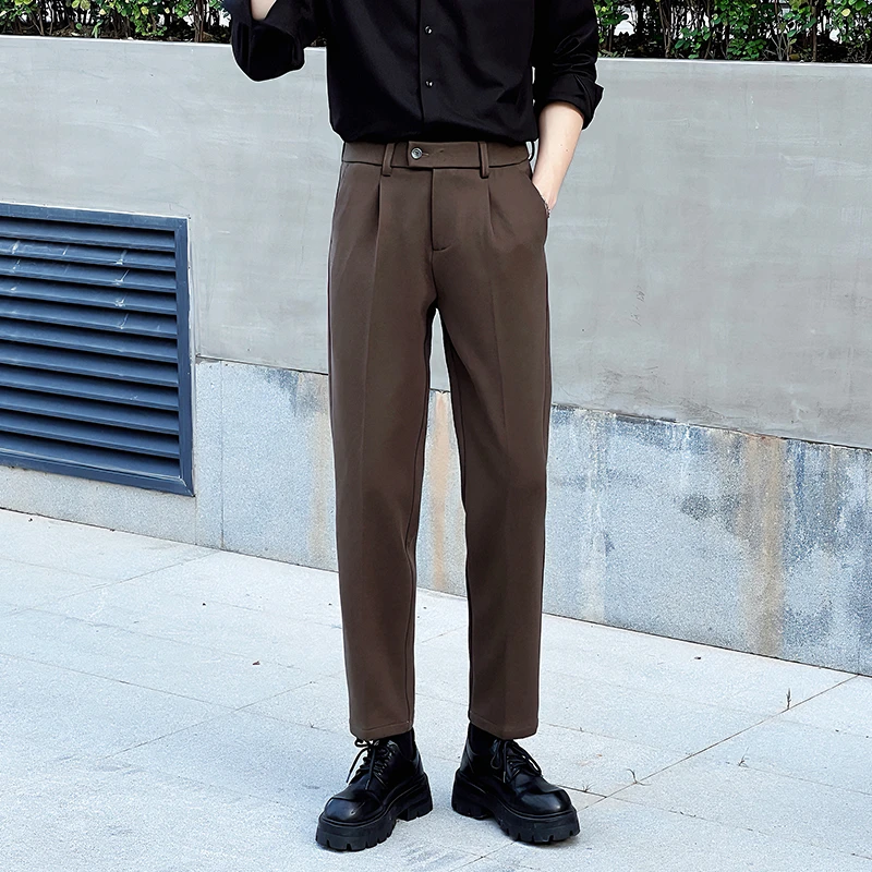 小默春秋新款坠感男士休闲西裤九分裤韩版百搭男休闲裤子毛呢裤