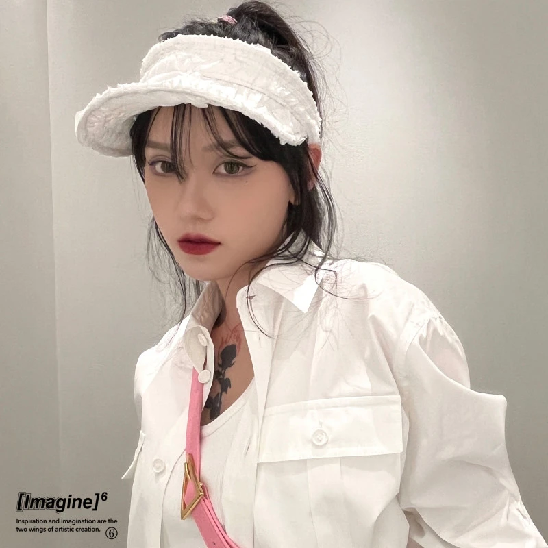 black imagine6 董璇明星同款立体褶皱花瓣肌理空顶帽女遮阳