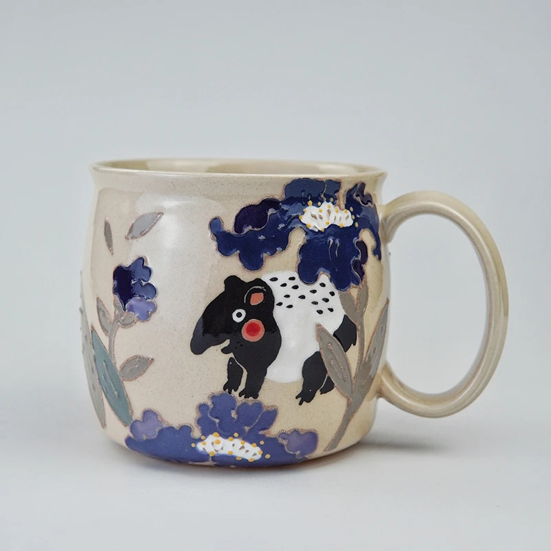 野兽花园550ml大容量陶瓷马克杯手绘手工中式创意动物定制餐具