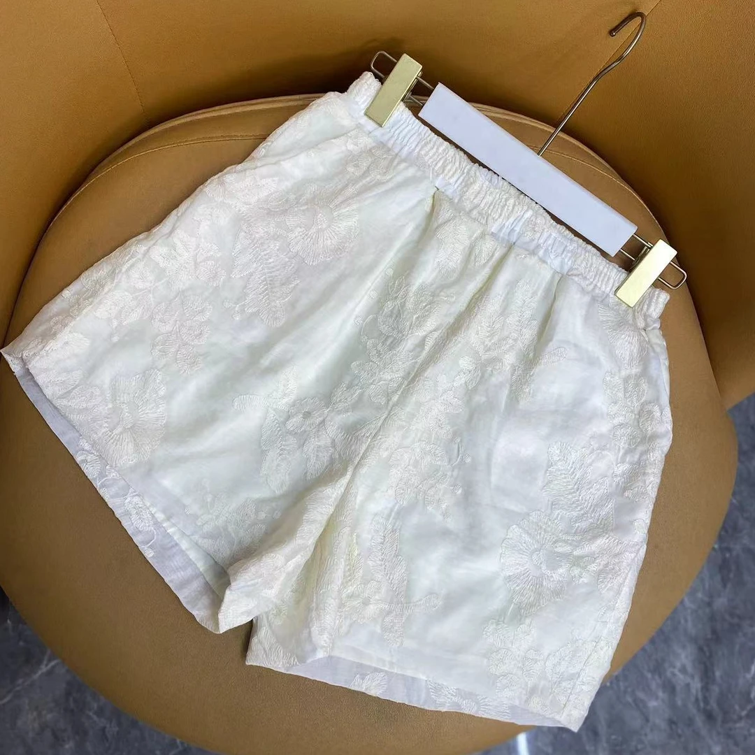 刺绣宽松大码甜美白色时尚女士蕾丝短裤