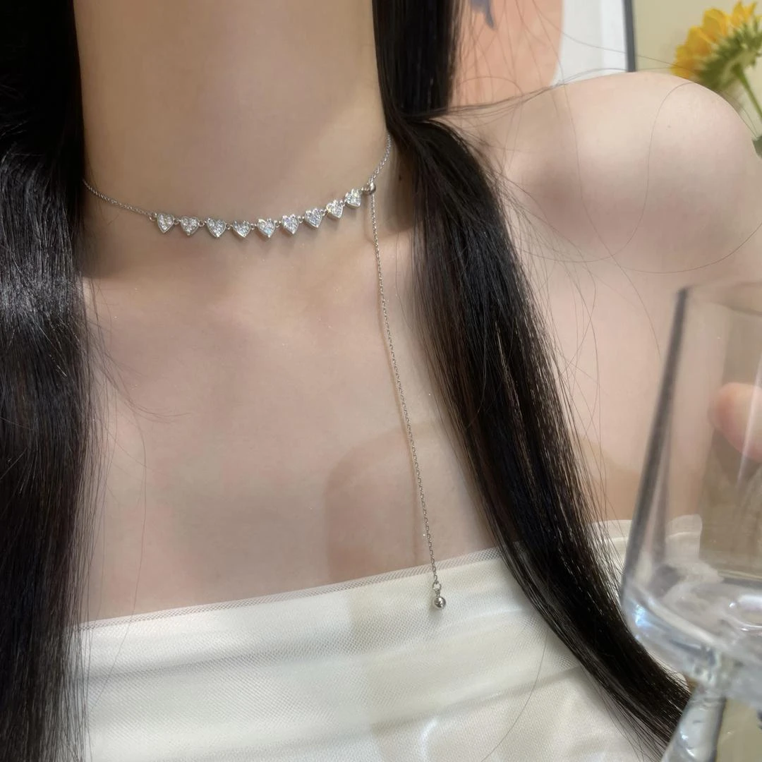 铜合金项链 青春浪漫~精致爱心ins甜美锁骨链女可调节X1218