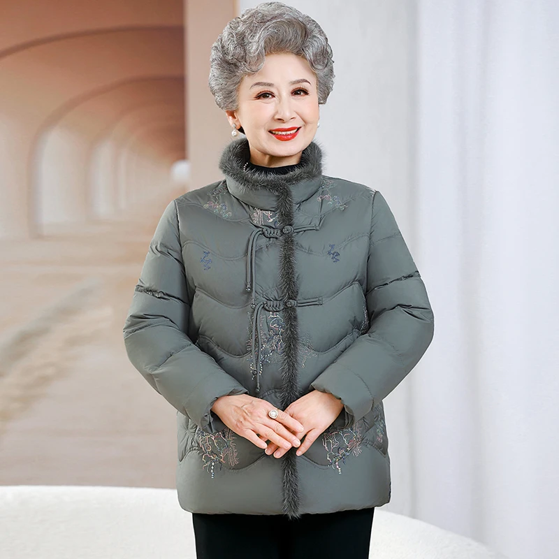 洋气中老年人冬装女妈妈羽绒服中长款水貂毛气质太太奶奶冬季外套
