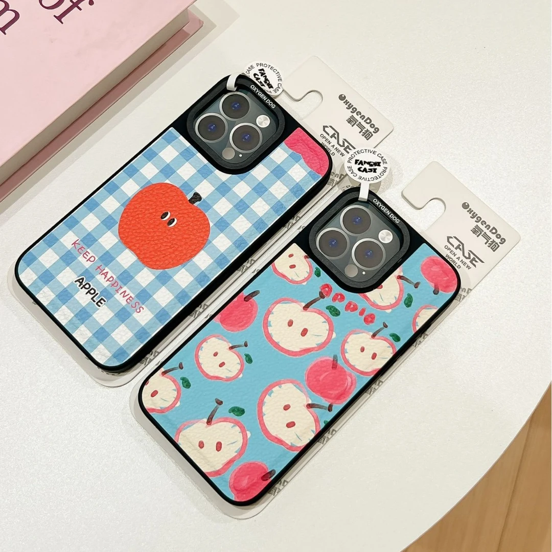 潮牌氧气狗新款高级荔枝皮壳原创满屏苹果适用iP16promax手机壳15