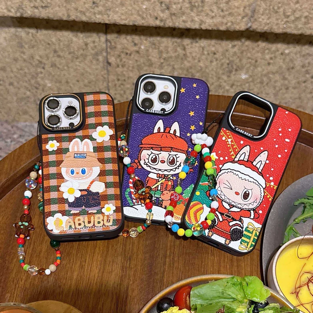 BEST潮牌荔枝皮纹圣诞拉布布系列适用iP16promax手机壳15pro防摔