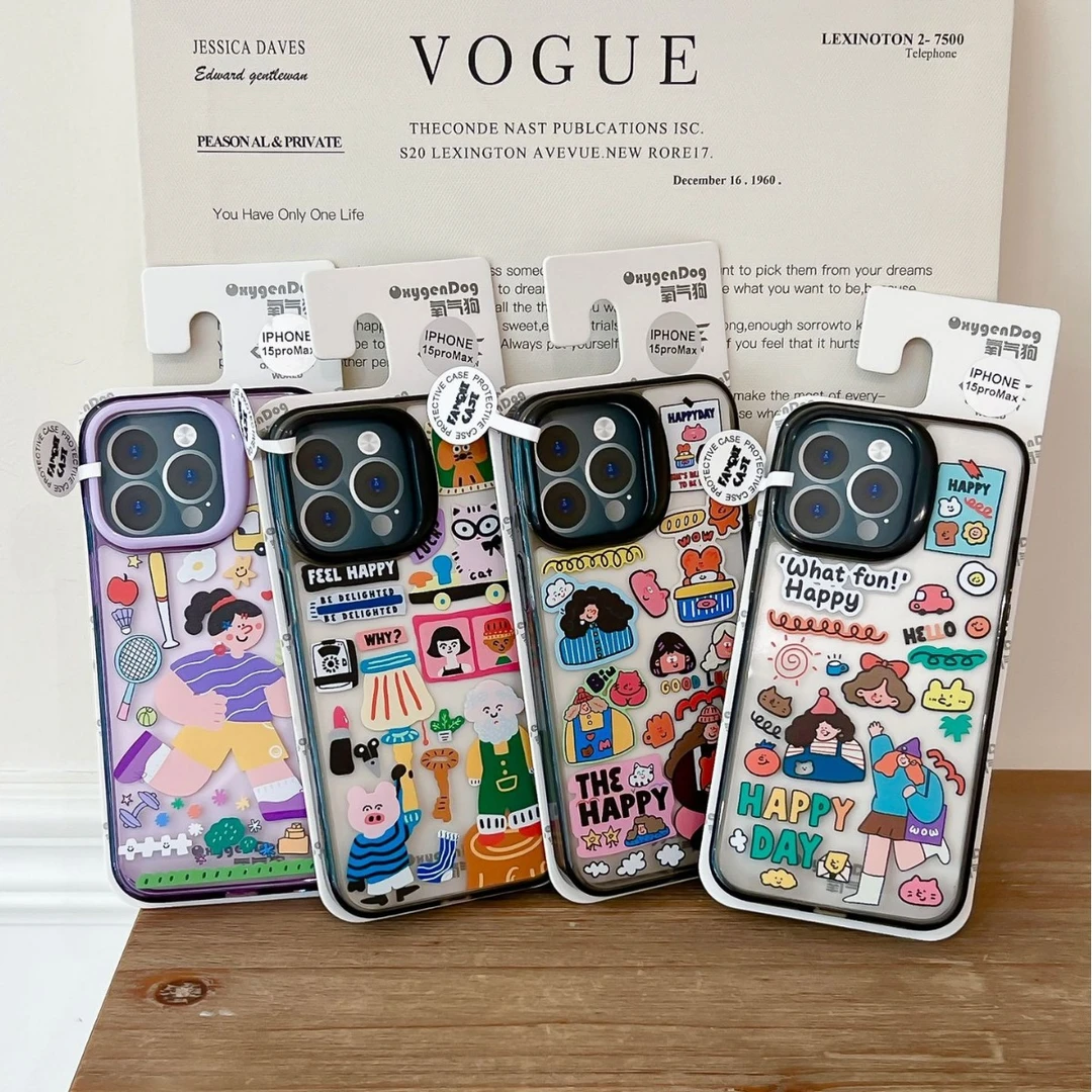 潮牌氧气狗卡通人物涂鸦适用苹果iPhone16promax手机壳15保护套