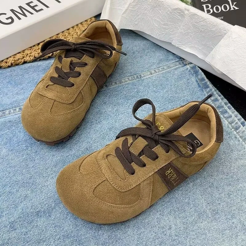德训鞋女复古阿甘鞋2024年秋季新款磨砂皮大头丑萌鞋休闲板鞋
