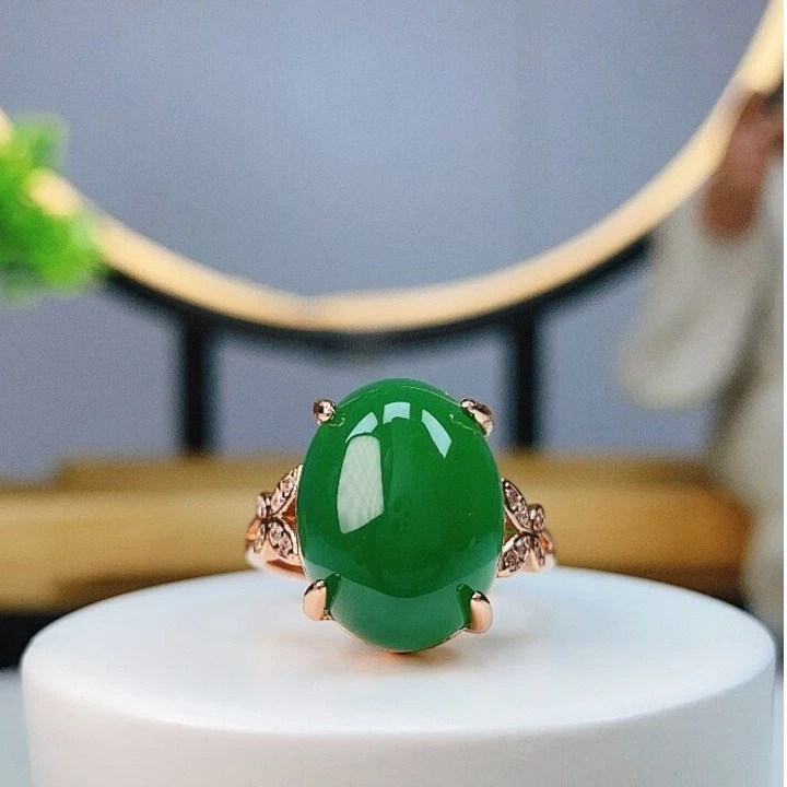 【甄选珠宝】冰绿戒指 鸽子蛋戒指 绿色女士戒指 支持复检 送礼盒