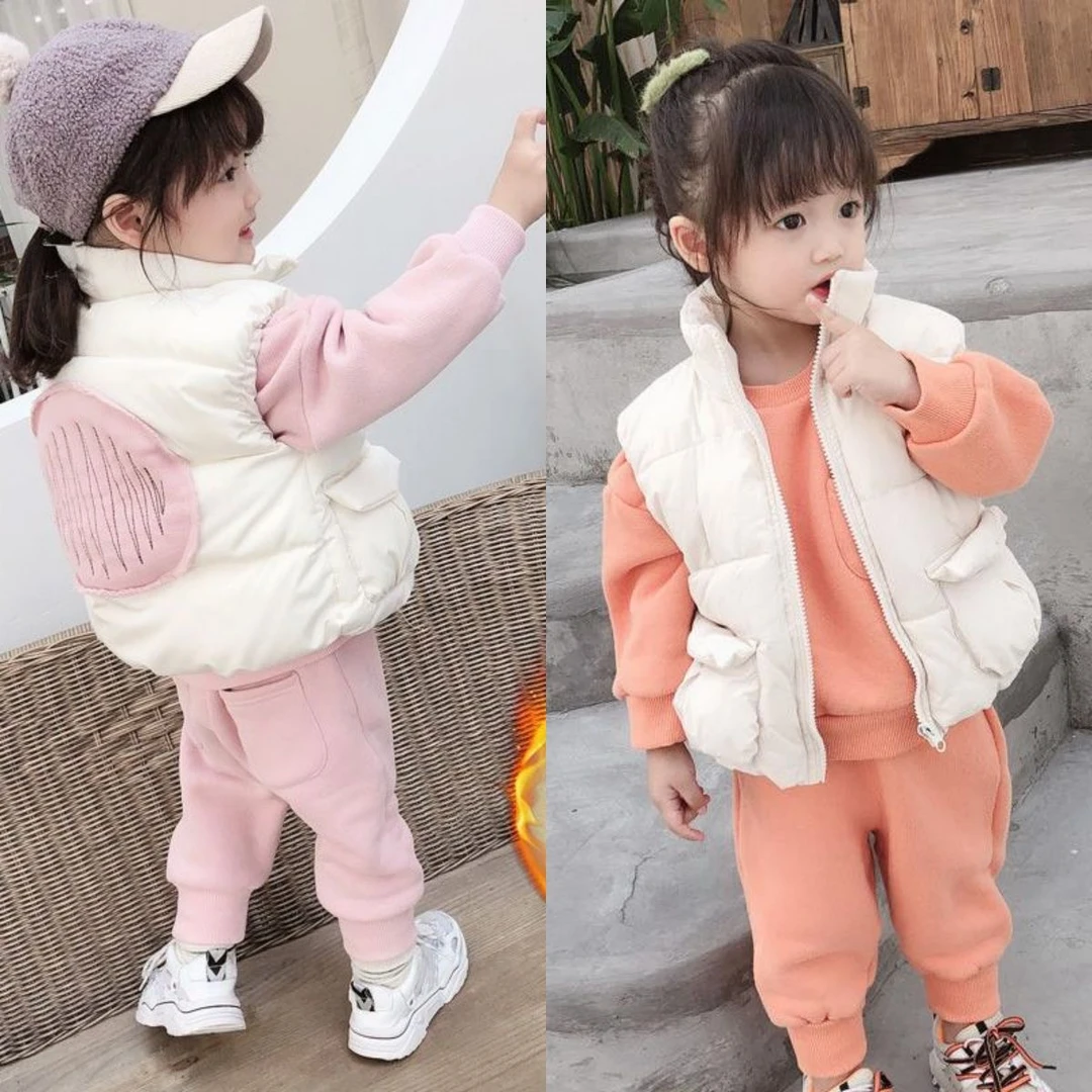 女童加绒三件套宝宝小童洋气冬装婴儿小孩衣男小童套装女宝宝套装