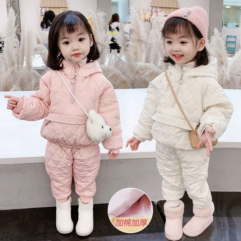 女童加厚套装2023新款秋冬装韩版女宝宝棉衣棉女宝宝套装女宝套装