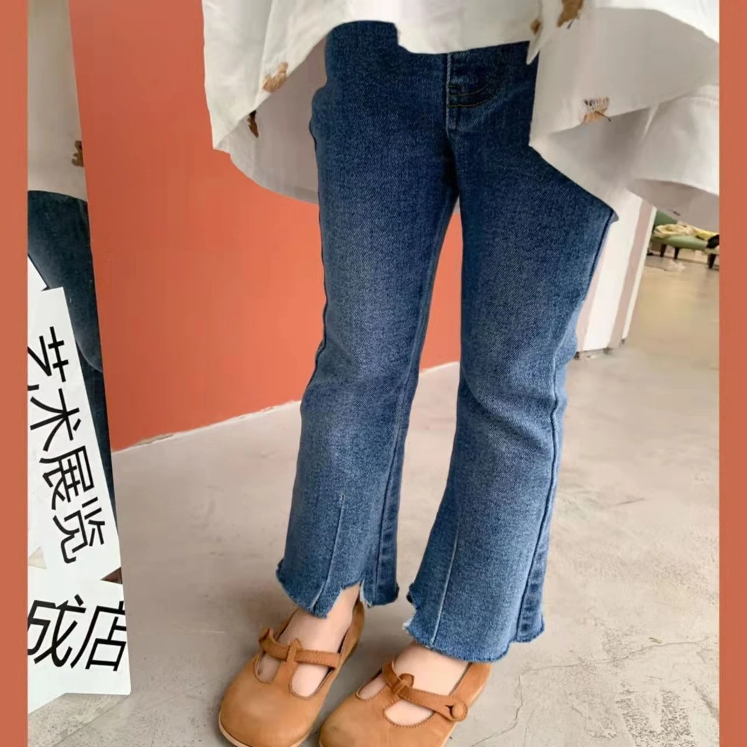 女童牛仔喇叭裤秋冬季外穿韩版洋气时髦宝宝女童直筒裤女童阔腿裤