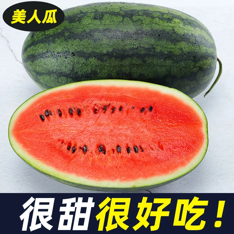 西瓜黑美人西瓜水果新鲜黑皮大西瓜小西瓜好吃一箱5-6斤