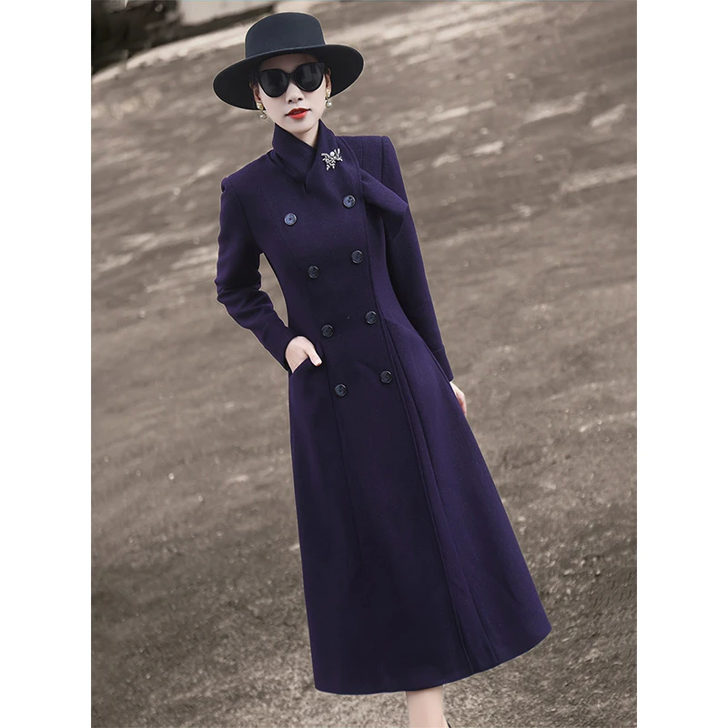 兰瑟儿秋冬季新款气质轻奢高级绵羊毛收腰显瘦连衣裙104DL9283