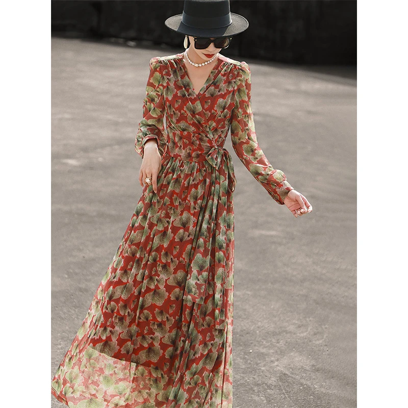 MEXCOCO/兰瑟儿气质女神范一片式长袖印花大摆连衣裙104QL9172