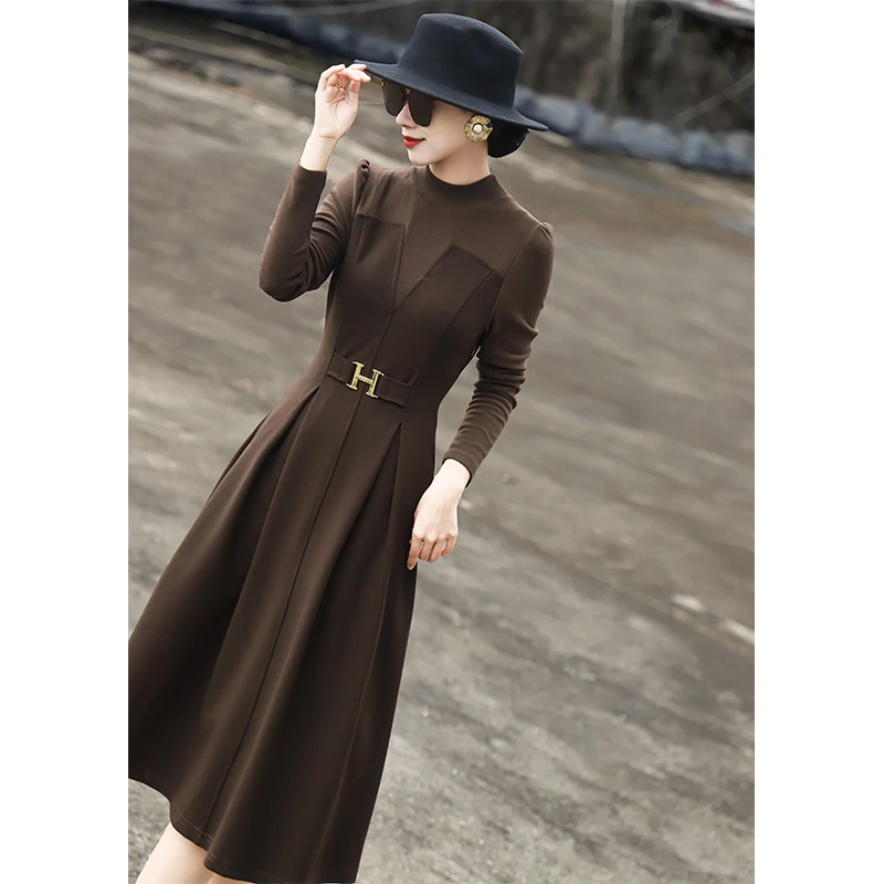 高级感秋新款法式复古优雅名媛假两件拼接长袖收腰轻奢104DL1280