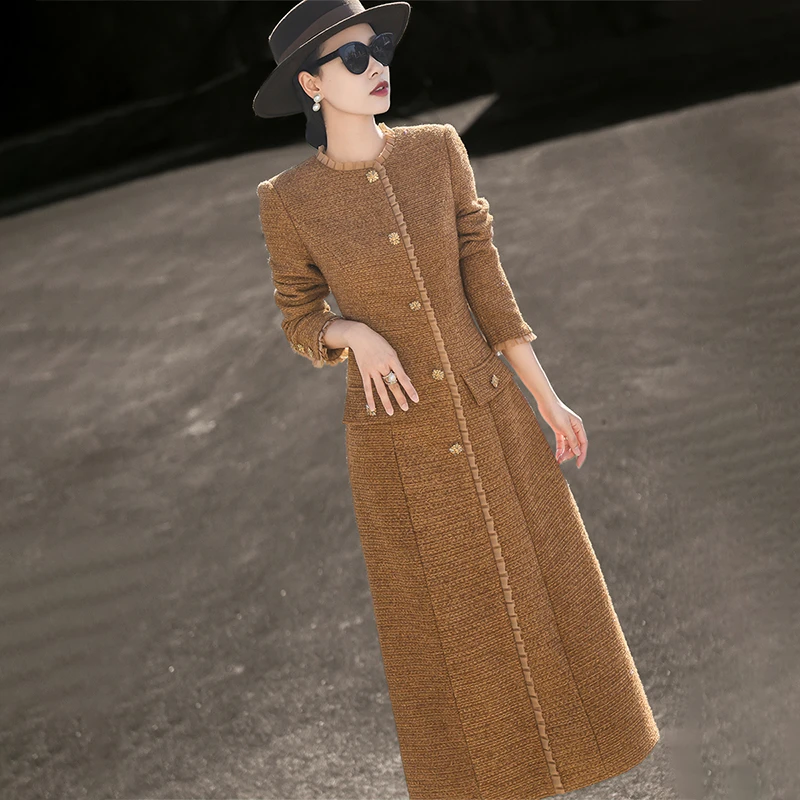 MEXCOCO/兰瑟儿秋冬季新款气质通勤长袖显瘦连衣裙女104DL8208